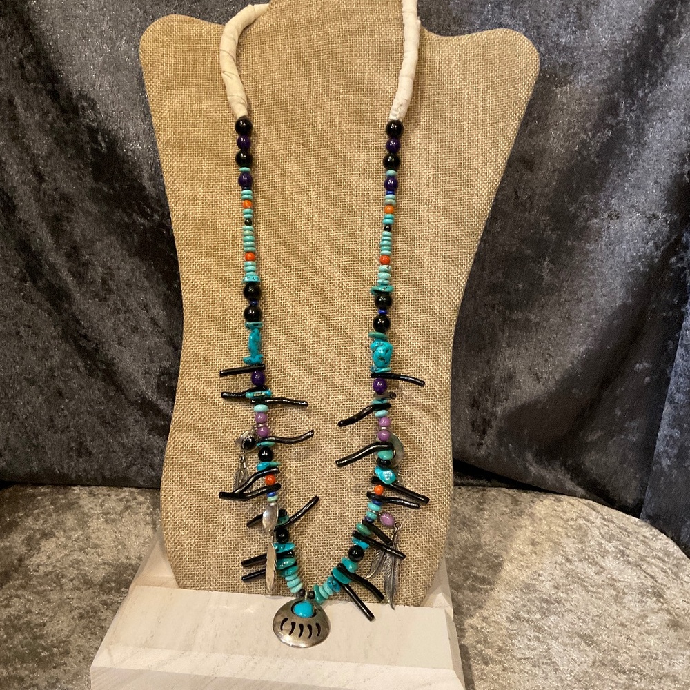 Vintage Native American Richard Begay Sterling Silver Bear Paw Necklace